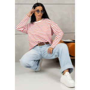 Лонгслив женский 1688/2 футер 2-х нитка пенье (р-ры: 42-52) белый-красный