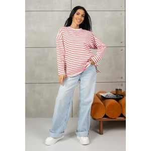 Лонгслив женский 1688/2 футер 2-х нитка пенье (р-ры: 42-52) белый-красный