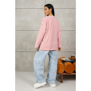 Лонгслив женский 1688/2 футер 2-х нитка пенье (р-ры: 42-52) белый-красный