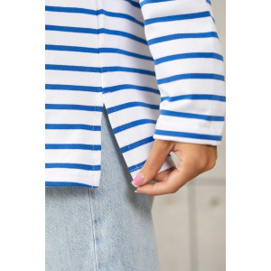 Лонгслив женский 1688/4 футер 2-х нитка пенье (р-ры: 42-52) голубой-белый