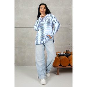 Лонгслив женский 1688/4 футер 2-х нитка пенье (р-ры: 42-52) голубой-белый