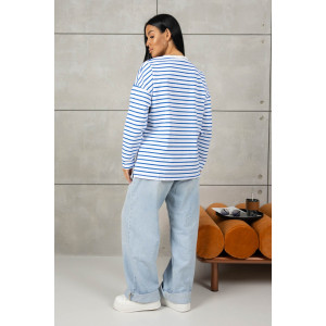 Лонгслив женский 1688/4 футер 2-х нитка пенье (р-ры: 42-52) голубой-белый