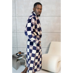 Халат мужской 78Ф/18 велсофт (р-ры: 48-62) синий-молочный Халат мужской 78Ф/18 велсофт (р-ры: 48-62) синий-молочный