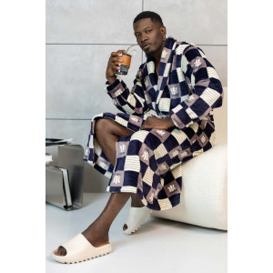 Халат мужской 78Ф/18 велсофт (р-ры: 48-62) синий-молочный Халат мужской 78Ф/18 велсофт (р-ры: 48-62) синий-молочный