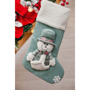 Новогодний декоративный носок для подарков 057443 Снеговик зеленый