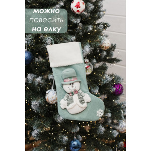 Новогодний декоративный носок для подарков 057443 Снеговик зеленый
