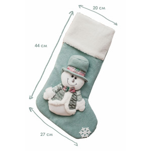 Новогодний декоративный носок для подарков 057443 Снеговик зеленый