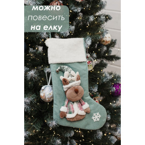 Новогодний декоративный носок для подарков 057443 Олень зеленый