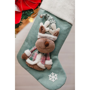 Новогодний декоративный носок для подарков 057443 Олень зеленый