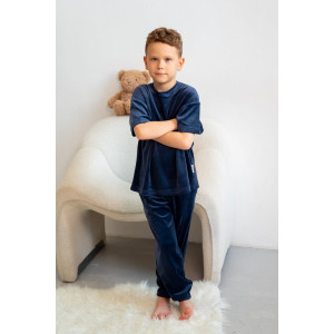 Костюм двойка детский М-03КД "Котик" велюр (р-ры: 30-42) темно-синий