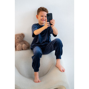 Костюм двойка детский М-03КД "Котик" велюр (р-ры: 30-42) темно-синий