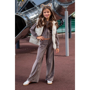 Костюм двойка детский М-72Д "Самолет" велюр (р-ры: 34-40) молочный шоколад