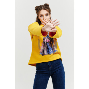 Толстовка женская №67028 футер 3-х нитка с начесом (последний размер) желтый 48