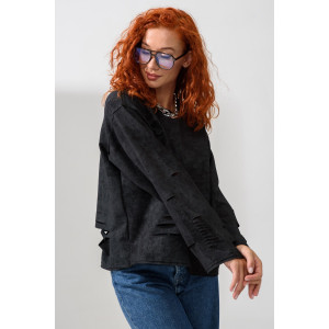 Толстовка женская №67172 футер с лайкрой 2-х нитка (последний размер) винтаж черный 42,44,50