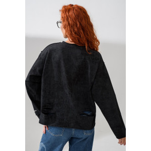 Толстовка женская №67172 футер с лайкрой 2-х нитка (последний размер) винтаж черный 42,44,50