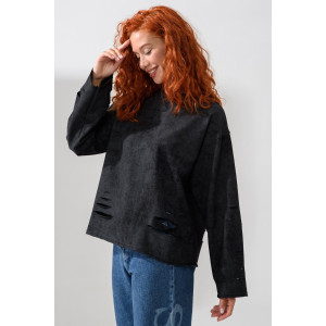 Толстовка женская №67172 футер с лайкрой 2-х нитка (последний размер) винтаж черный 42,44,50