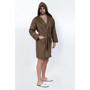 Халат мужской запашной с капюшоном вафельное полотно (последний размер) коричневый 44-46