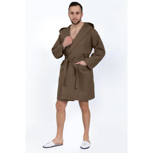 Халат мужской запашной с капюшоном вафельное полотно (последний размер) коричневый 44-46