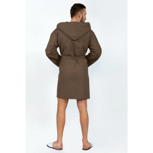 Халат мужской запашной с капюшоном вафельное полотно (последний размер) коричневый 44-46