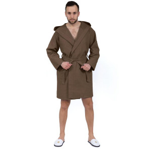 Халат мужской запашной с капюшоном вафельное полотно (последний размер) коричневый 44-46