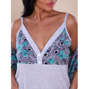 Пеньюар двойка женский 919 "Пуговки" кулирка (последний размер) ментол 46