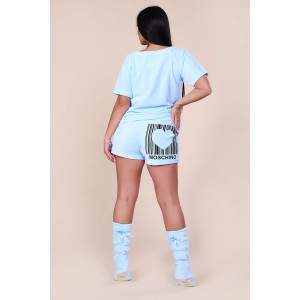 Костюм двойка женский с сапожками 217 "Moschinoo" велюр (последний размер) голубой 42