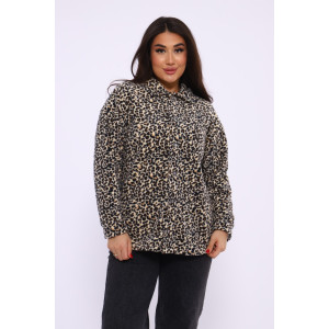 Рубашка женская "Оверсайз" М395 флис (последний размер) бежевый леопард 48 Рубашка женская "Оверсайз" М395 флис (последний размер) бежевый леопард 48