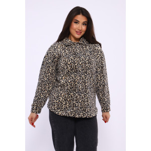 Рубашка женская "Оверсайз" М395 флис (последний размер) бежевый леопард 48 Рубашка женская "Оверсайз" М395 флис (последний размер) бежевый леопард 48