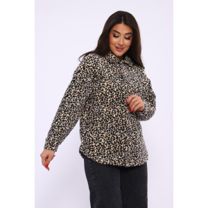 Рубашка женская "Оверсайз" М395 флис (последний размер) бежевый леопард 48 Рубашка женская "Оверсайз" М395 флис (последний размер) бежевый леопард 48