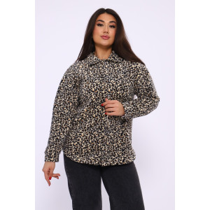 Рубашка женская "Оверсайз" М395 флис (последний размер) бежевый леопард 48 Рубашка женская "Оверсайз" М395 флис (последний размер) бежевый леопард 48