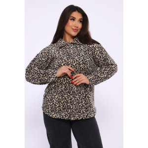 Рубашка женская "Оверсайз" М395 флис (последний размер) бежевый леопард 48 Рубашка женская "Оверсайз" М395 флис (последний размер) бежевый леопард 48
