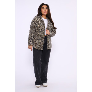 Рубашка женская "Оверсайз" М395 флис (последний размер) бежевый леопард 48 Рубашка женская "Оверсайз" М395 флис (последний размер) бежевый леопард 48