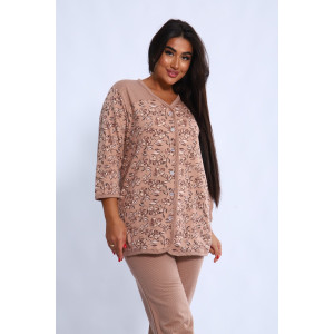 Пижама женская М337 "Уют" футер (последний размер) цветы какао 56,58