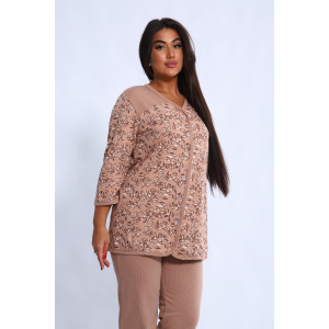 Пижама женская М337 "Уют" футер (последний размер) цветы какао 56,58