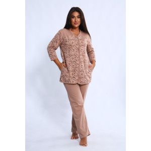Пижама женская М337 "Уют" футер (последний размер) цветы какао 56,58