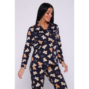 Пижама женская "Барбара" М316 кулирка (последний размер) мишки на синем 44,48