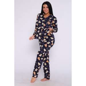 Пижама женская "Барбара" М316 кулирка (последний размер) мишки на синем 44,48