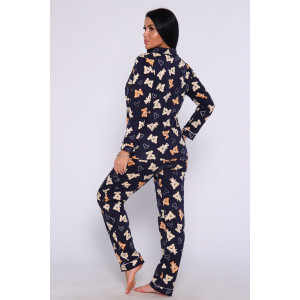 Пижама женская "Барбара" М316 кулирка (последний размер) мишки на синем 44,48