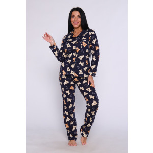 Пижама женская "Барбара" М316 кулирка (последний размер) мишки на синем 44,48