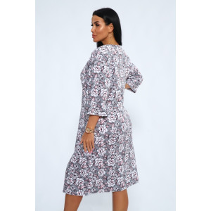 Халат женский №207 "Ирина" махра (последний размер) серый-розовый 52