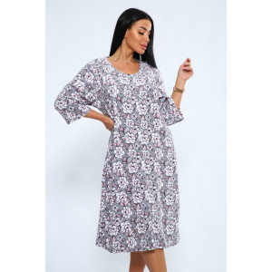 Халат женский №207 "Ирина" махра (последний размер) серый-розовый 52