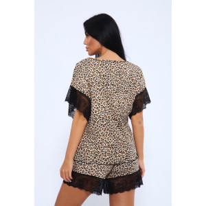 Пижама женская №375708 вискоза с кружевом (последний размер) леопардовый 50,58