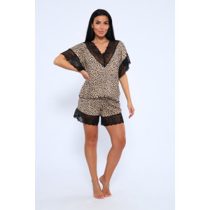 Пижама женская №375708 вискоза с кружевом (последний размер) леопардовый 50,58