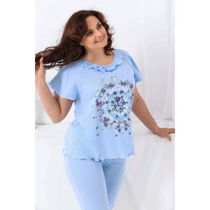 Пижама женская №21569 кулирка (последний размер) голубой 50
