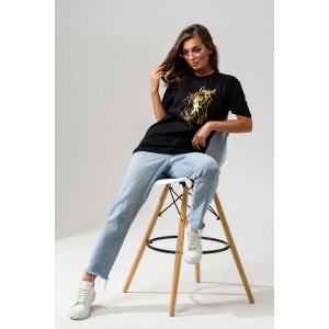 Футболка женская №8561 кулирка (последний размер) черный-Лошадь 46,54