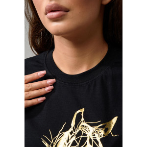 Футболка женская №8561 кулирка (последний размер) черный-Лошадь 46,54