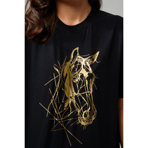 Футболка женская №8561 кулирка (последний размер) черный-Лошадь 46,54