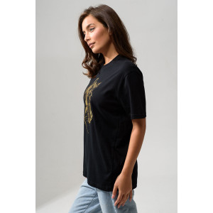 Футболка женская №8561 кулирка (последний размер) черный-Лошадь 46,54