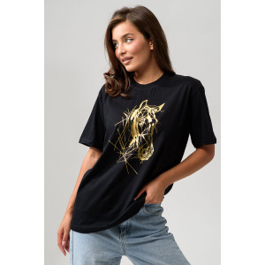 Футболка женская №8561 кулирка (последний размер) черный-Лошадь 46,54