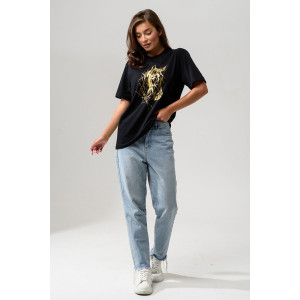 Футболка женская №8561 кулирка (последний размер) черный-Лошадь 46,54